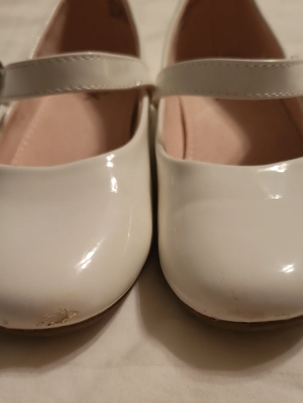 White Mary Jane Flats with Velcro Buckle Strap